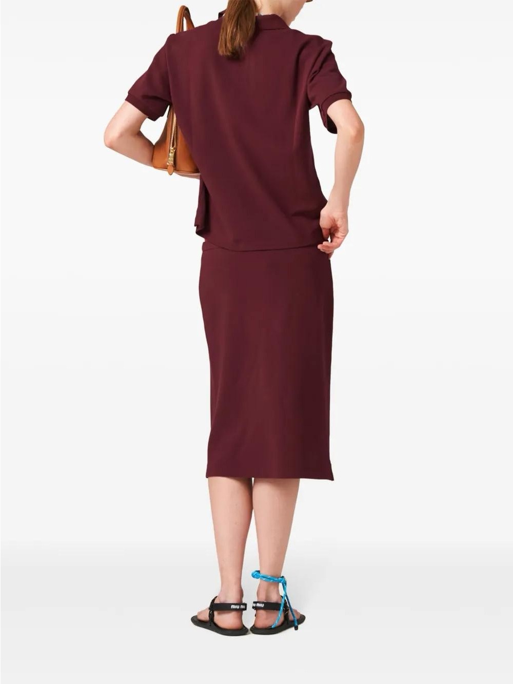 Miu Miu 2024 Burgundy Set Polo and Midi Skirt - Picture 2 of 7
